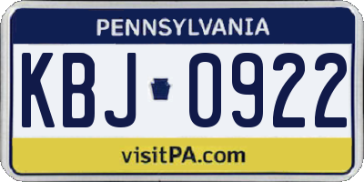 PA license plate KBJ0922
