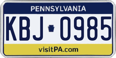 PA license plate KBJ0985