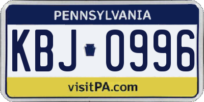 PA license plate KBJ0996