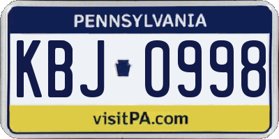 PA license plate KBJ0998