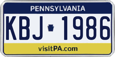 PA license plate KBJ1986
