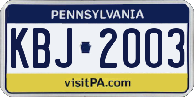 PA license plate KBJ2003