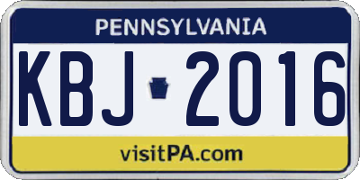 PA license plate KBJ2016