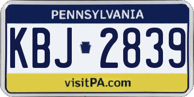PA license plate KBJ2839