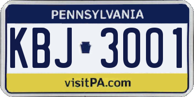 PA license plate KBJ3001