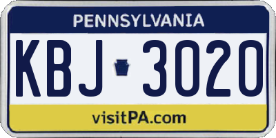 PA license plate KBJ3020