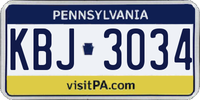 PA license plate KBJ3034
