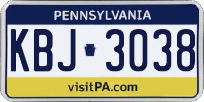 PA license plate KBJ3038