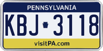PA license plate KBJ3118