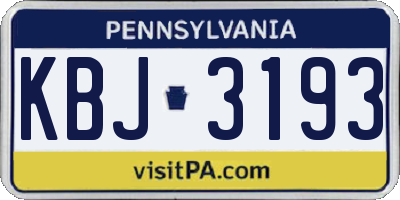 PA license plate KBJ3193