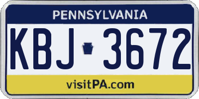 PA license plate KBJ3672