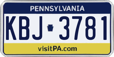 PA license plate KBJ3781