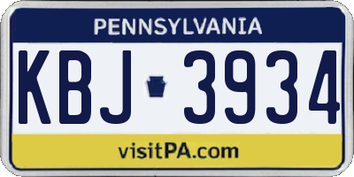 PA license plate KBJ3934