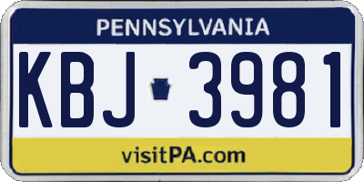 PA license plate KBJ3981