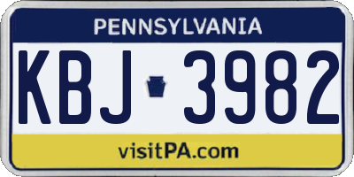 PA license plate KBJ3982