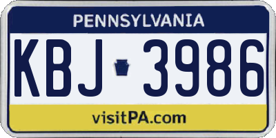 PA license plate KBJ3986
