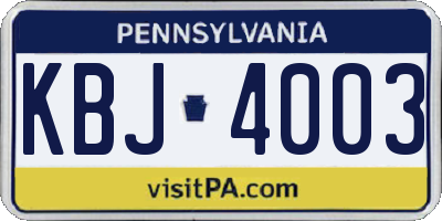 PA license plate KBJ4003