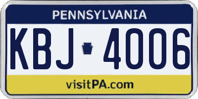 PA license plate KBJ4006