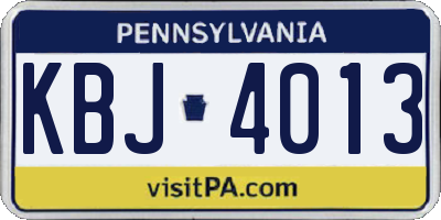 PA license plate KBJ4013