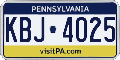 PA license plate KBJ4025