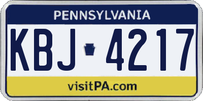 PA license plate KBJ4217
