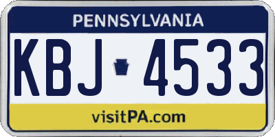 PA license plate KBJ4533