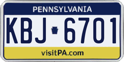 PA license plate KBJ6701