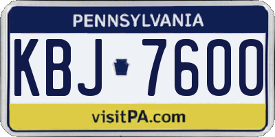 PA license plate KBJ7600