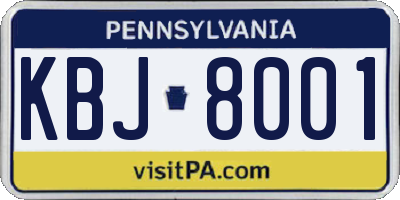 PA license plate KBJ8001