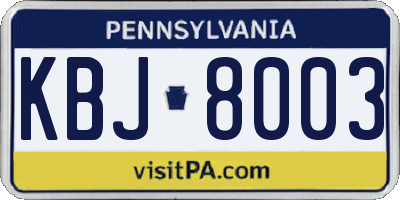 PA license plate KBJ8003