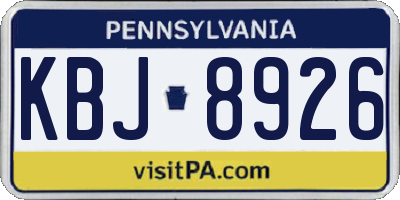 PA license plate KBJ8926