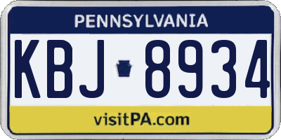 PA license plate KBJ8934