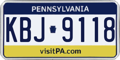 PA license plate KBJ9118