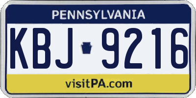 PA license plate KBJ9216