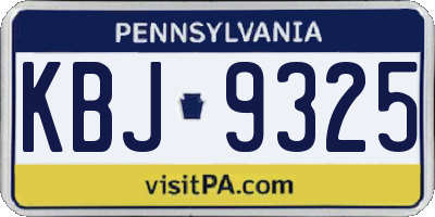 PA license plate KBJ9325