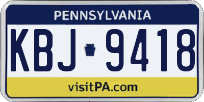 PA license plate KBJ9418