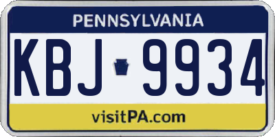 PA license plate KBJ9934