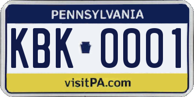 PA license plate KBK0001