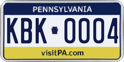 PA license plate KBK0004