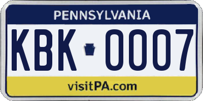 PA license plate KBK0007