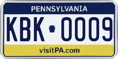 PA license plate KBK0009