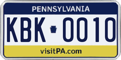 PA license plate KBK0010