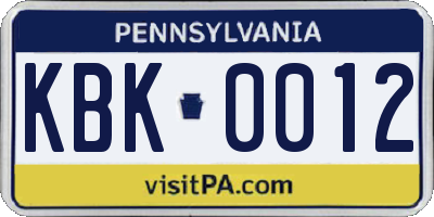 PA license plate KBK0012