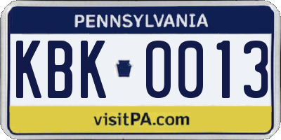 PA license plate KBK0013