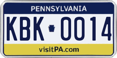 PA license plate KBK0014