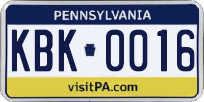 PA license plate KBK0016