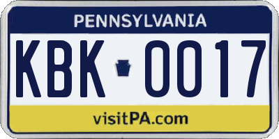 PA license plate KBK0017