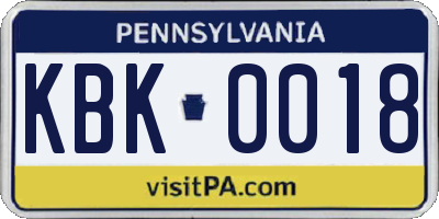 PA license plate KBK0018