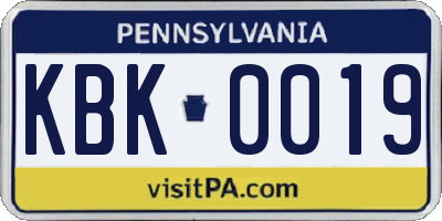 PA license plate KBK0019