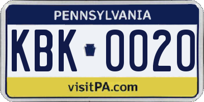 PA license plate KBK0020